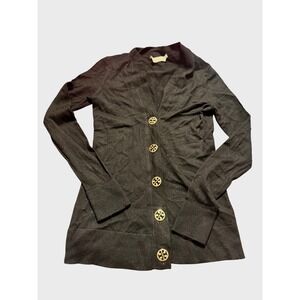 Tory Burch Black Merino Wool Cardigan Gold Logo Buttons Long Sleeve Women‎ S